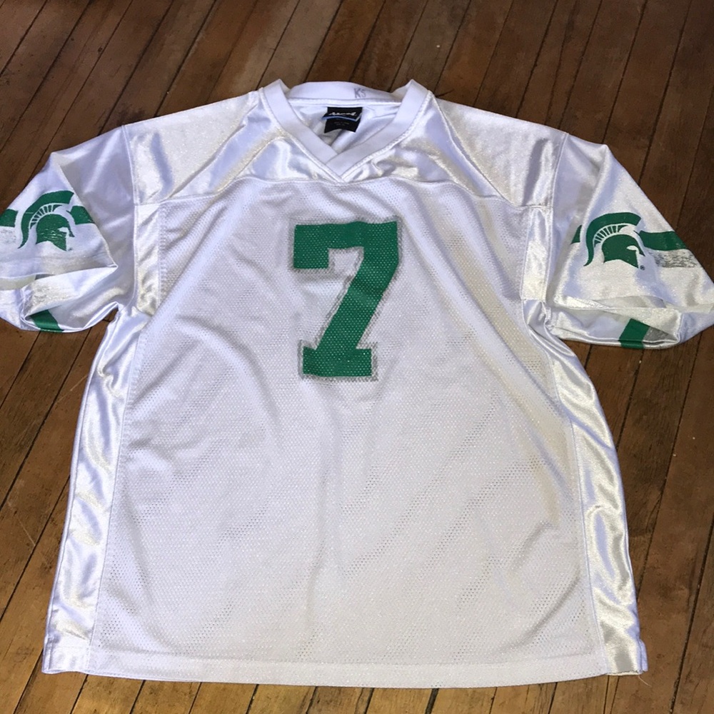 NCAA White Football Jersey with Green #7 and Michigan State‎ Spartans Logo